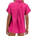 thumbnail image 5 of Inglocry Cotton Linen Gauze Shirts for Women Loose Fit Button Down Blouses Casual Summer Textured Collared Crinkle Seersucker Tops Hot Pink S, 5 of 6