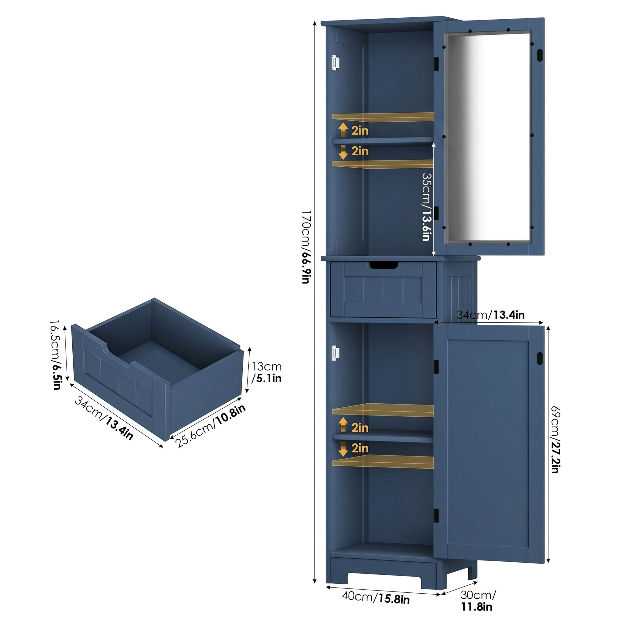 Homfa Narrow Kitchen Pantry Storage Cabinet, 67" Slim Pantry Cabinet with Drawer and Door, Space-Saving Freestanding Storage Cabinet for Small Place, Blue
