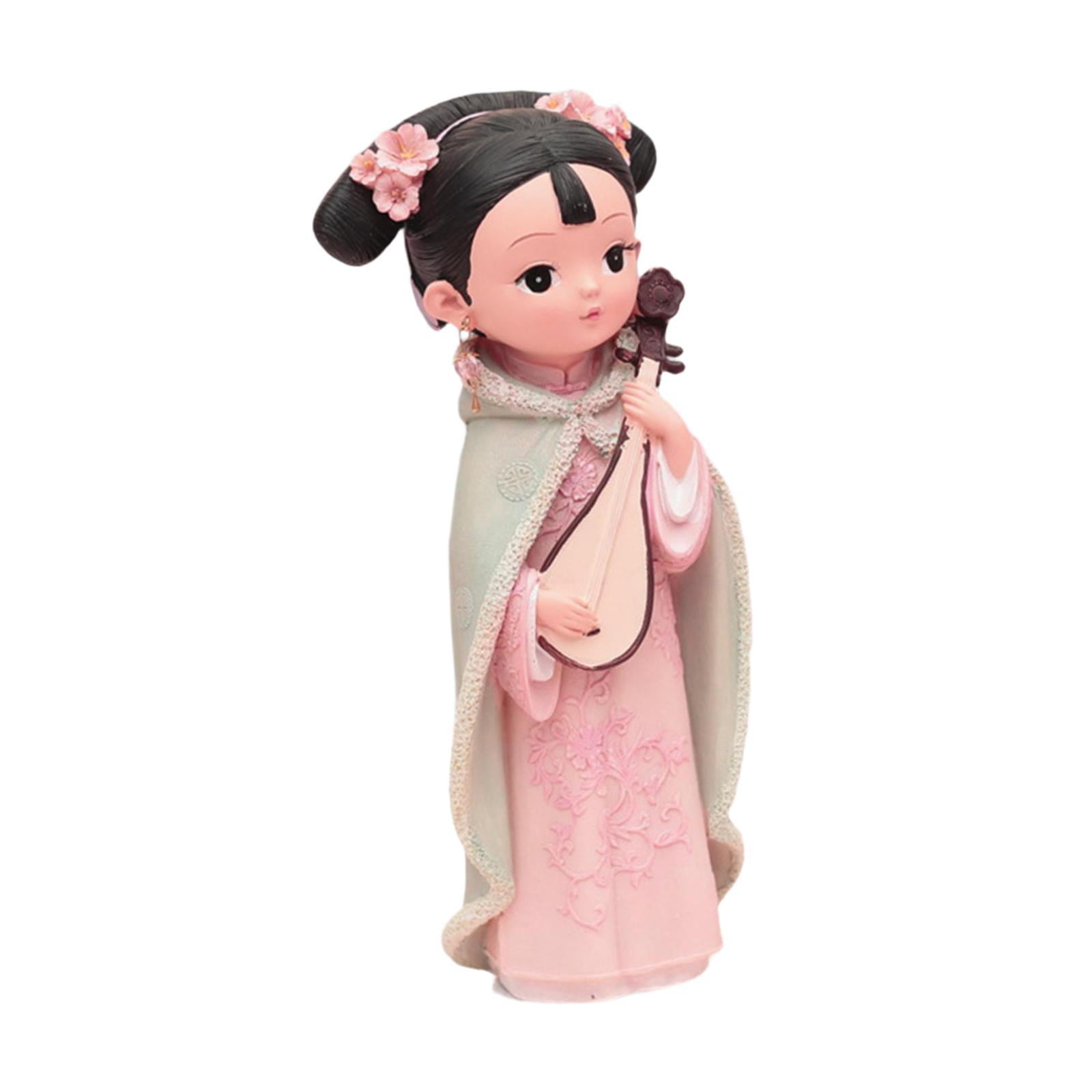 WLPZXP Girl Resin Statue Desktop Doll Toy Hanfu Dress Decoraitve Miniature Figurine for 12x8x22cm Lute