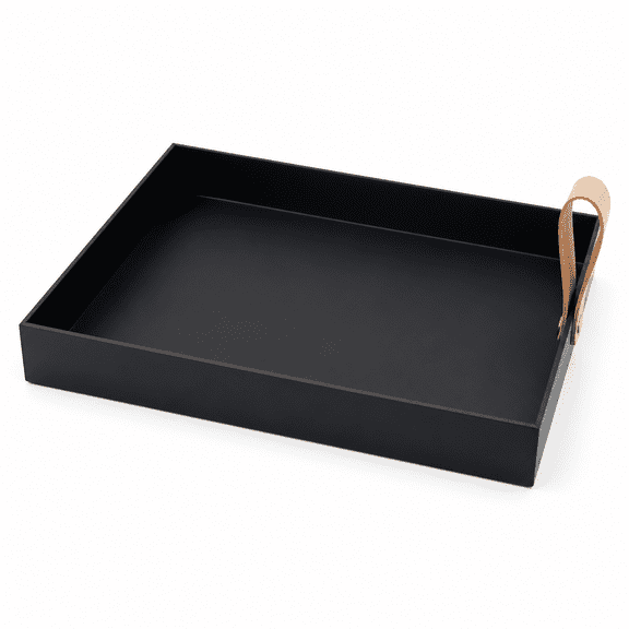 Florenta PU Leather Valet Tray, Large Mens Vanity Tray Desktop Storage Organizer Tray Serving Tray Decorative Dresser Perfume Tray for Table Countertop, Black