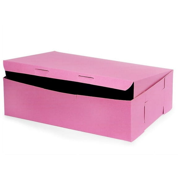 Pack Of 100, 14 X 10 X 4" Solid Pink Bakery Boxes 1-Piece Lock Corner Box For Cakes, Pies, Cupcakes Made In USA