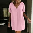 thumbnail image 3 of Efsteb Women's Cotton Tunic Dress V-Neck Short Sleeve Casual Loose Fit Short Dress with Side Pockets （Pink,XL）, 3 of 7