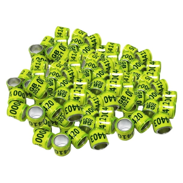 100 anillas para patas de pájaros de 8 mm, para loros y canarios, de aluminio (2021) Amarillo