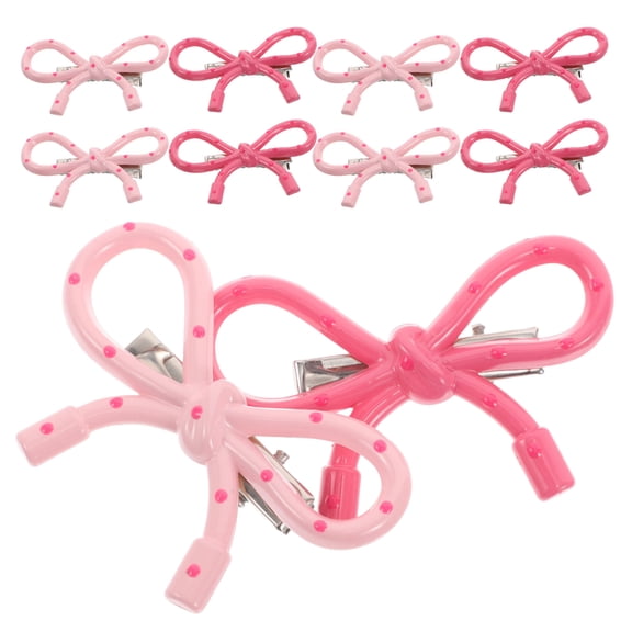 Milisten 10Pcs Pink Polka Dot Bow Hair Clip Elegant Side Bangs Barrette for Party and Seasonal Style