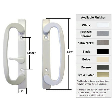 Patio Door Glass Types Sliding Glass Patio Door Handle Set, Mortise Type, B-Position, Latch Lever is Off-Centered, Non-Keyed, White, 3-15/16