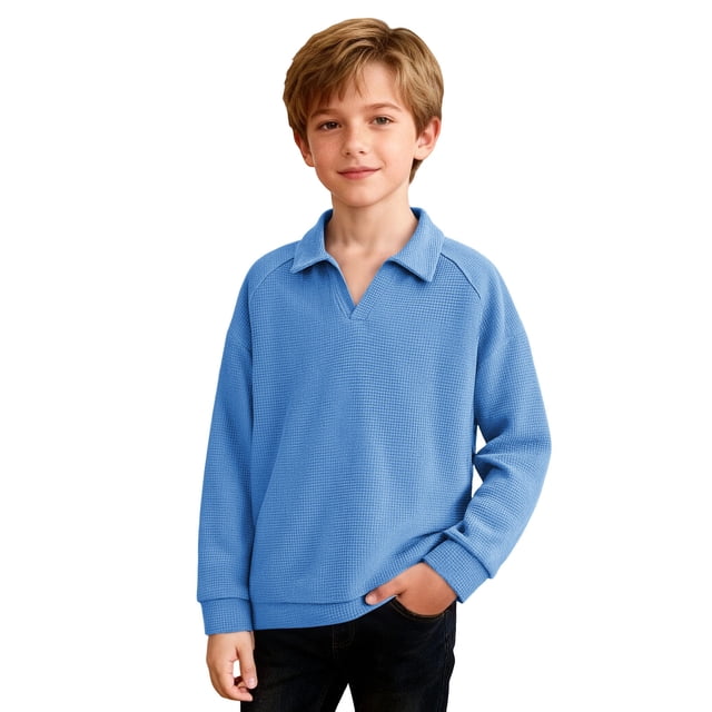 Camisas de Manga Larga para Niños Tamaño 12-14 Juventud Color Sólido Top de Cuello de Solapa para Chico, Camisa de Botón de Manga Larga Casual para Uso Diario