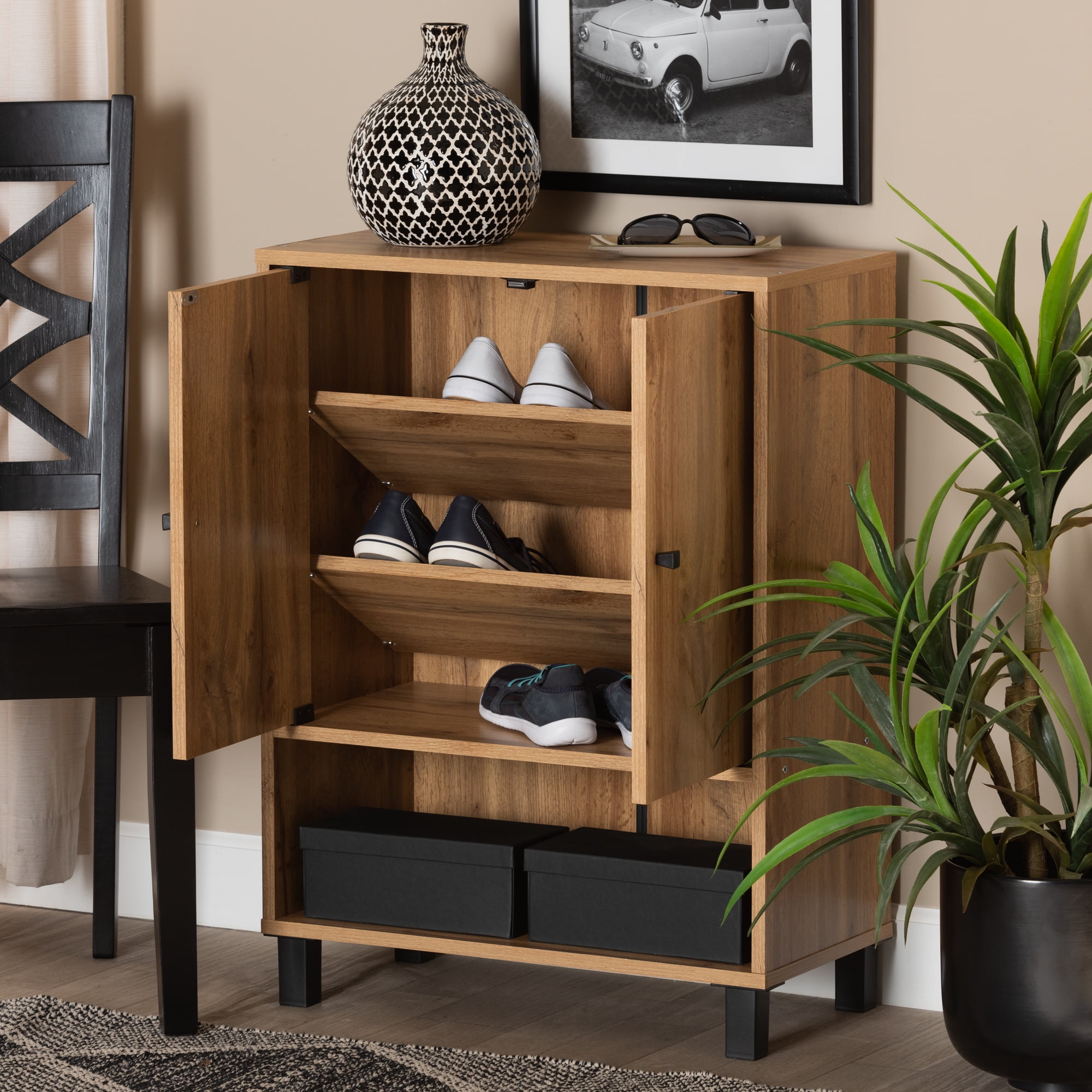 Baxton Studio Modern Contemporary Shoe Cabinet, Brown and Black, 41.9 lbs