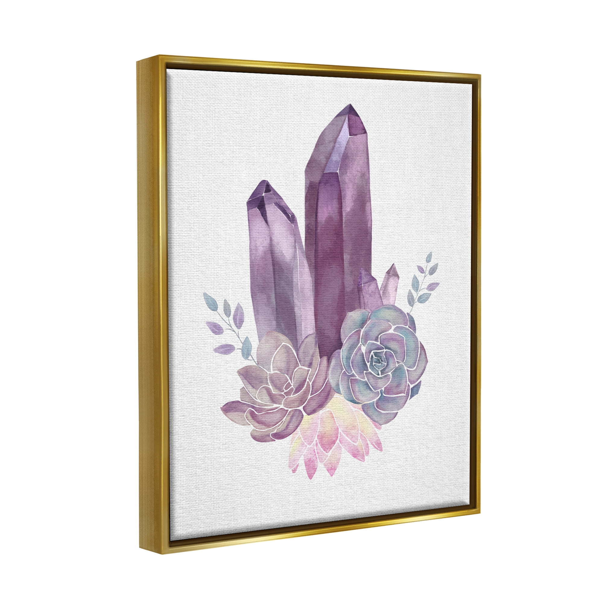 Stupell Industries Succulent Crystal Flower Purple Blue Watercolor Painting Metallic Gold Framed Floating Canvas Wall Art, 24x30, by Ziwei Li