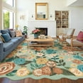 thumbnail image 6 of WIPONKEN 9x12 Floral Area Rugs Machine Washable Non-Slip Botanical Scalloped Rug for Living Room Bedroom, Modern Farmhouse Floor Mat with Vintage Flowers Pattern, Home Decor Indoor Low Pile Green, 6 of 9