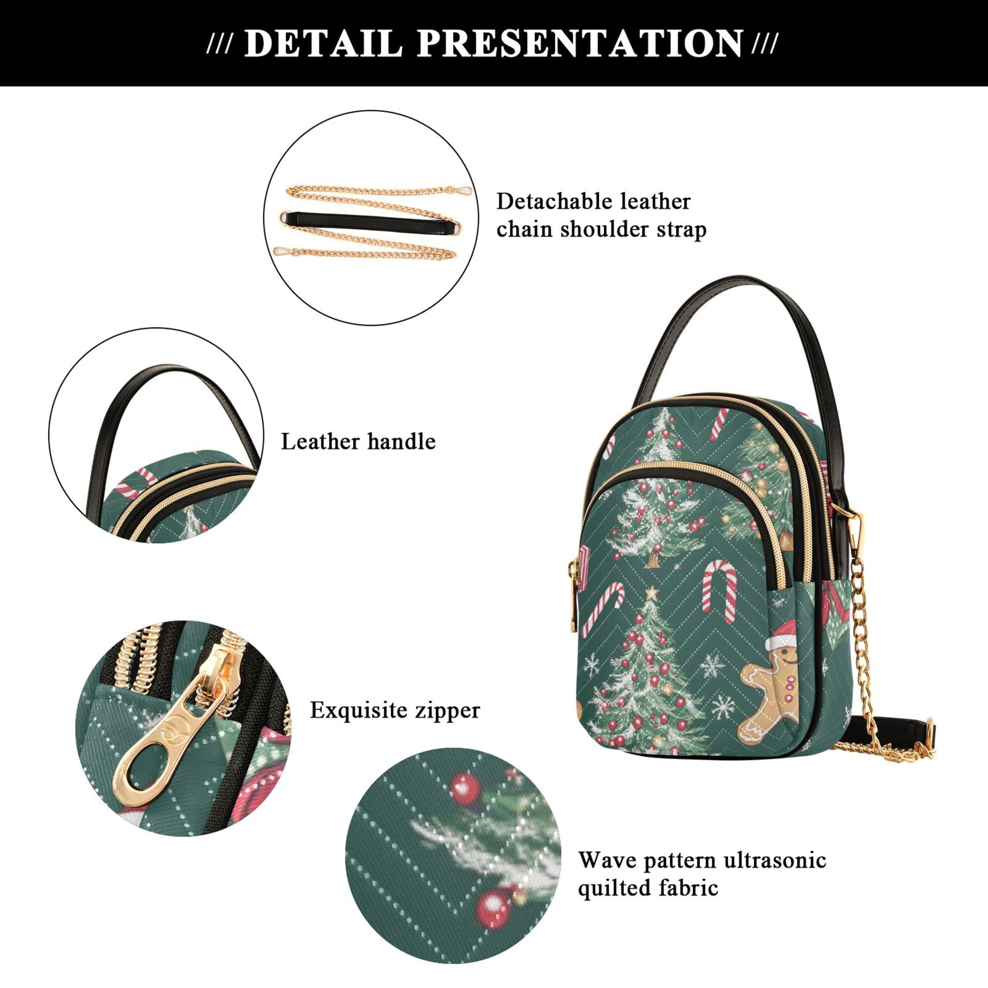 FORMRS Crossbody Bag for Women Quilted Travel Shoulder Cell Phone Purse with Chain Strap Handbag, Red Christmas Gingerbread