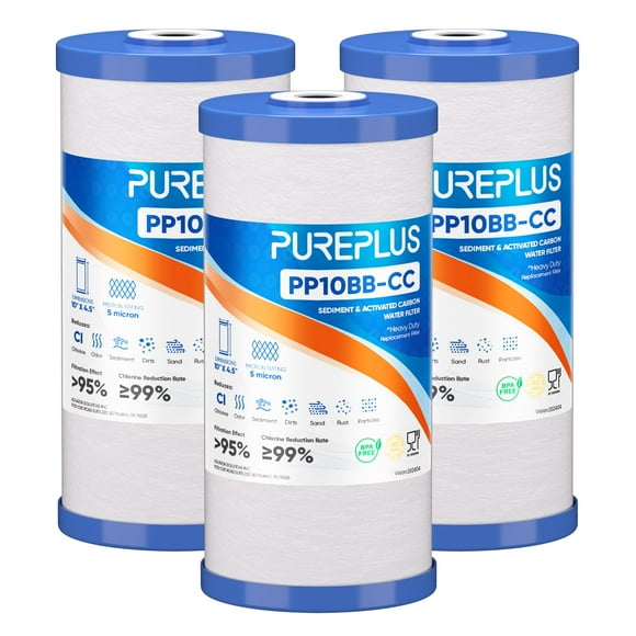 PUREPLUS 5 Micron 10" x 4.5" FXHTC Whole House Big Blue Sediment and Carbon Water Filter Replacement Cartridge for GE GXWH40L, GXWH35F, GNW