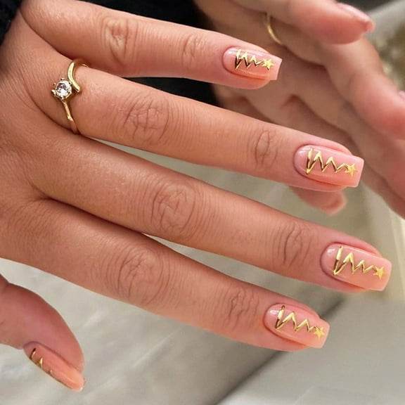 Press on Nails Short Square False Nails Christmas Stripe Nails Manicure Decoration Nails Art Accesories For Women