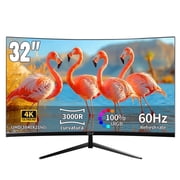 ZZA 32-Inch Curved 4K UHD Monitor, 3840x2160 4K 60Hz VA Panel with AdaptiveSync, HDR400, 100% sRGB, Dual HDMI & DisplayPort, VESA Mount Compatible, Tilt-Adjustable Home Office Gaming PC Screen Black
