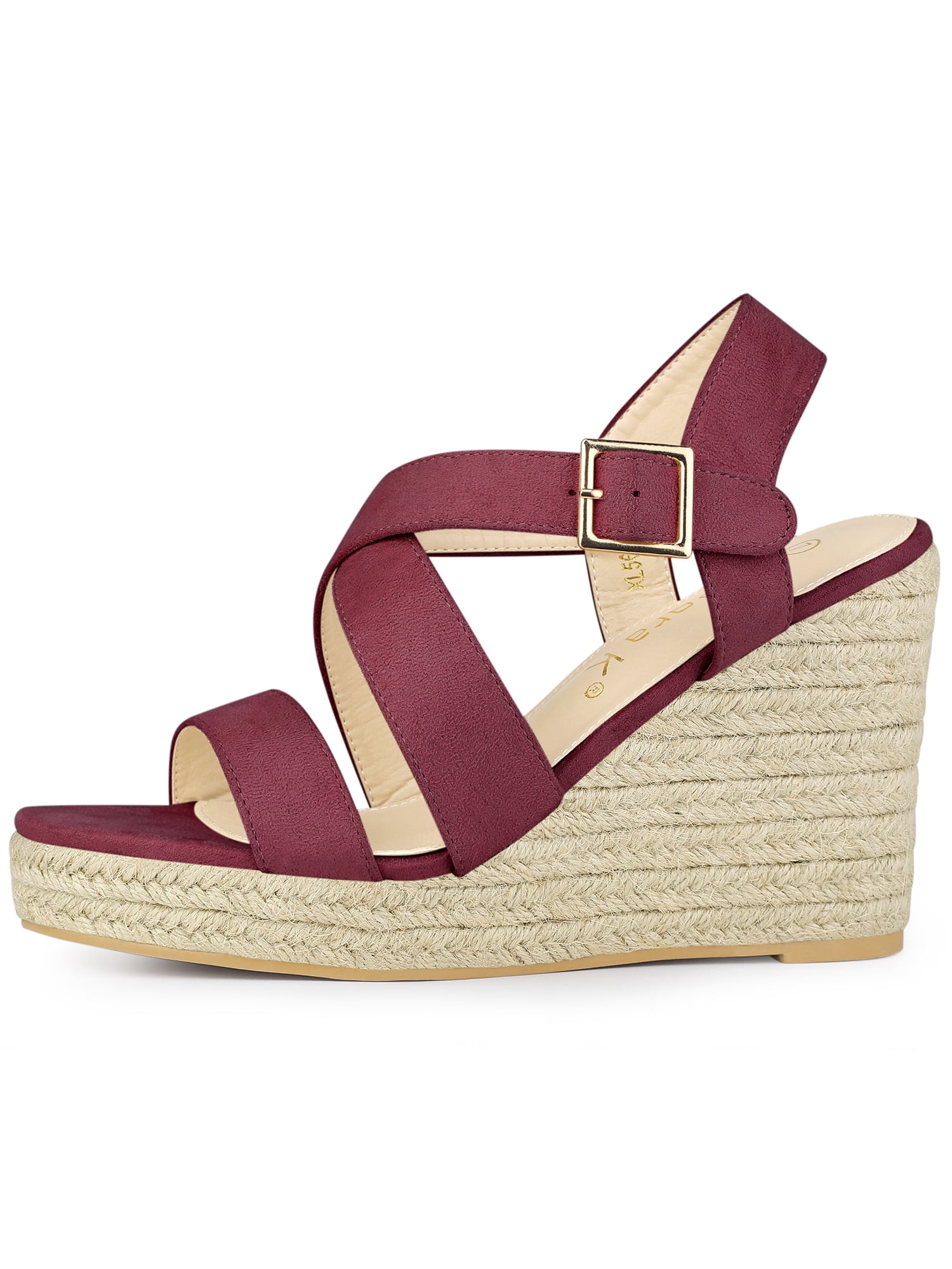 DARING DIVA Women's Stylish Espadrilles Platform Slingback Wedges Sandals Burgundy 9