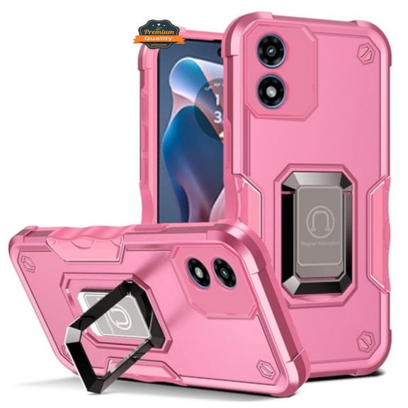 Xpression Phone Case For Motorola Moto G Power 5G 2026 Heavy Duty Hybrid 2in1 Hard PC & TPU Rugged Bumper Shockproof with Magnetic Ring Kickstand Cover, Pink