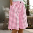 thumbnail image 2 of hotojiny Womens Bermuda Shorts Summer Casual Wide Leg Cotton Long Shorts Knee Length High Waisted Plaid Shorts Beach Outfits, 2 of 7