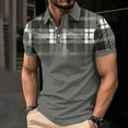 thumbnail image 2 of BiZtdJrK Sales of The Day, Men's Casual Polos Shirts 2025 Fashion Plaid Print Golf Tennis Tops Short Sleeve Button Lapel Tees Shirt Big and Tall Blouse Gray XXXL, 2 of 6