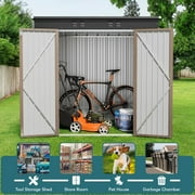 6x4 ft Outdoor Storage Shed on Sale, Sheds & Outdoor Storage with Lockable Doors, Metal Garden Shed by Durable Galvanized Steel for Patio, Lawn, Light Brown