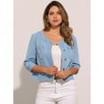 thumbnail image 2 of DARING DIVA Women's Casual 3/4 Sleeve Button Up Cropped Denim Jacket XS Light Blue, 2 of 6