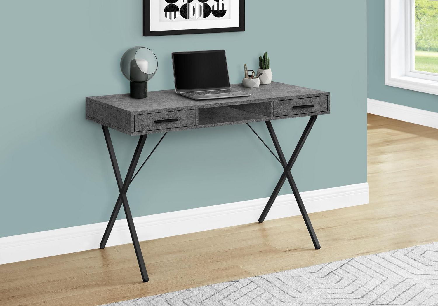 Monarch Specialties Computer Desk, Home Office, Laptop, Left, Right Set-up, Storage Drawers, 42"l, Work, Metal, Laminate, Grey, Black, Contemporary, Modern