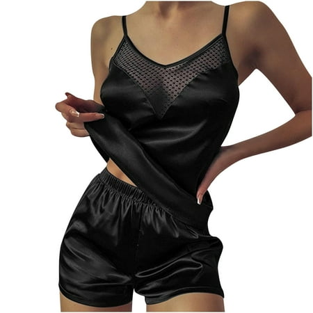 

Women s Plus Size Spaghetti Strap Lace Hollow Out Cami Tops and Shorts Sleepwear Pajama Set Lingerie PJ Lounge Sets