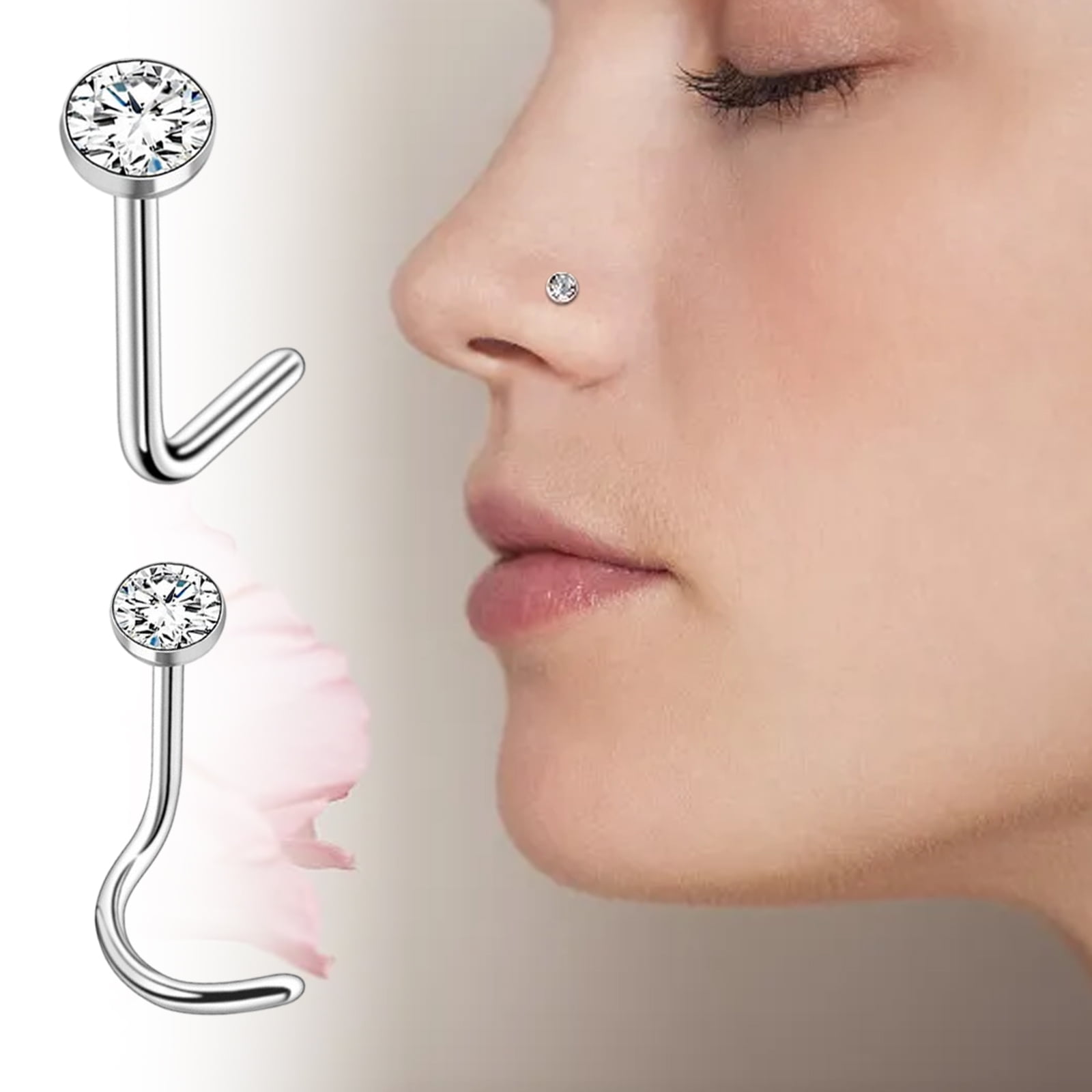 316L Surgical Steel Nose Studs, 10 Pcs Screw and L Bend Shape Nose