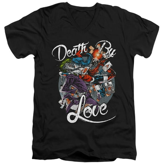 Batman Death By Love S/S Adult V-Neck T-Shirt 30/1 T-Shirt Black