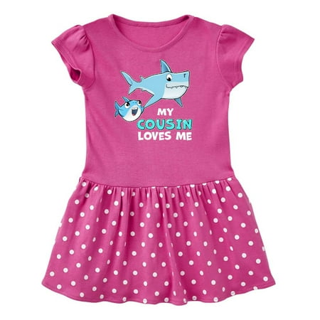 

Inktastic My Cousin Loves Me with Cute Sharks Gift Toddler Girl Dress