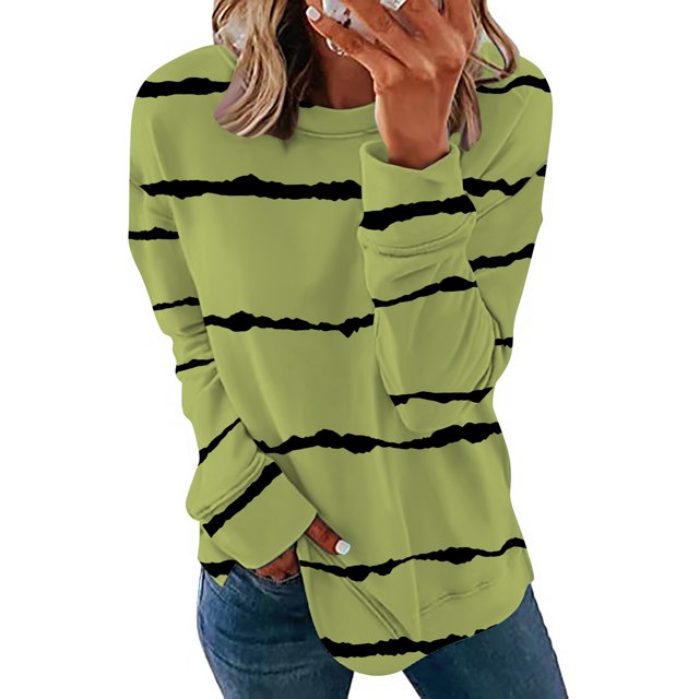 EQWLJWE Chemises à Manches Longues pour Femmes Pack Chemises Décontractées à Manches Longues Imprimé Col Rond Chandail en Molleton Chandail Tunique Ample Vêtements d'Automne pour Femmes