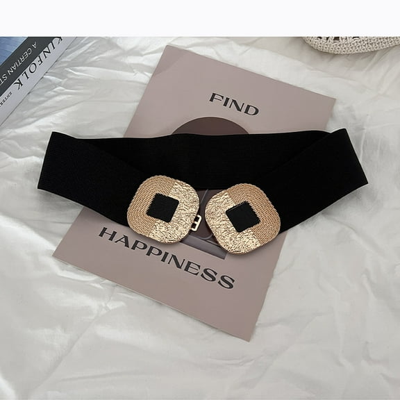 Wide Belts for Women Fashion Elastic Belt for Dresses Vintage Waist Belt Ladies Stretchy Belt Gold Buckle