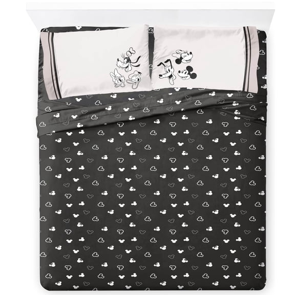 Jay Franco Kids Sheet Set with Fitted, Flat Sheets & Pillow Cover - Ultra-Soft Bedding with Pillowcase for Room Decor, Black - Mickey and Friends, 4 Piece Full