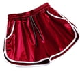 thumbnail image 2 of Yoga Shorts for Women Pocket Drawstring Elastic Waist Breathable Slim Fit Solid Print Shorts for Sporty Wear Red L, 2 of 3