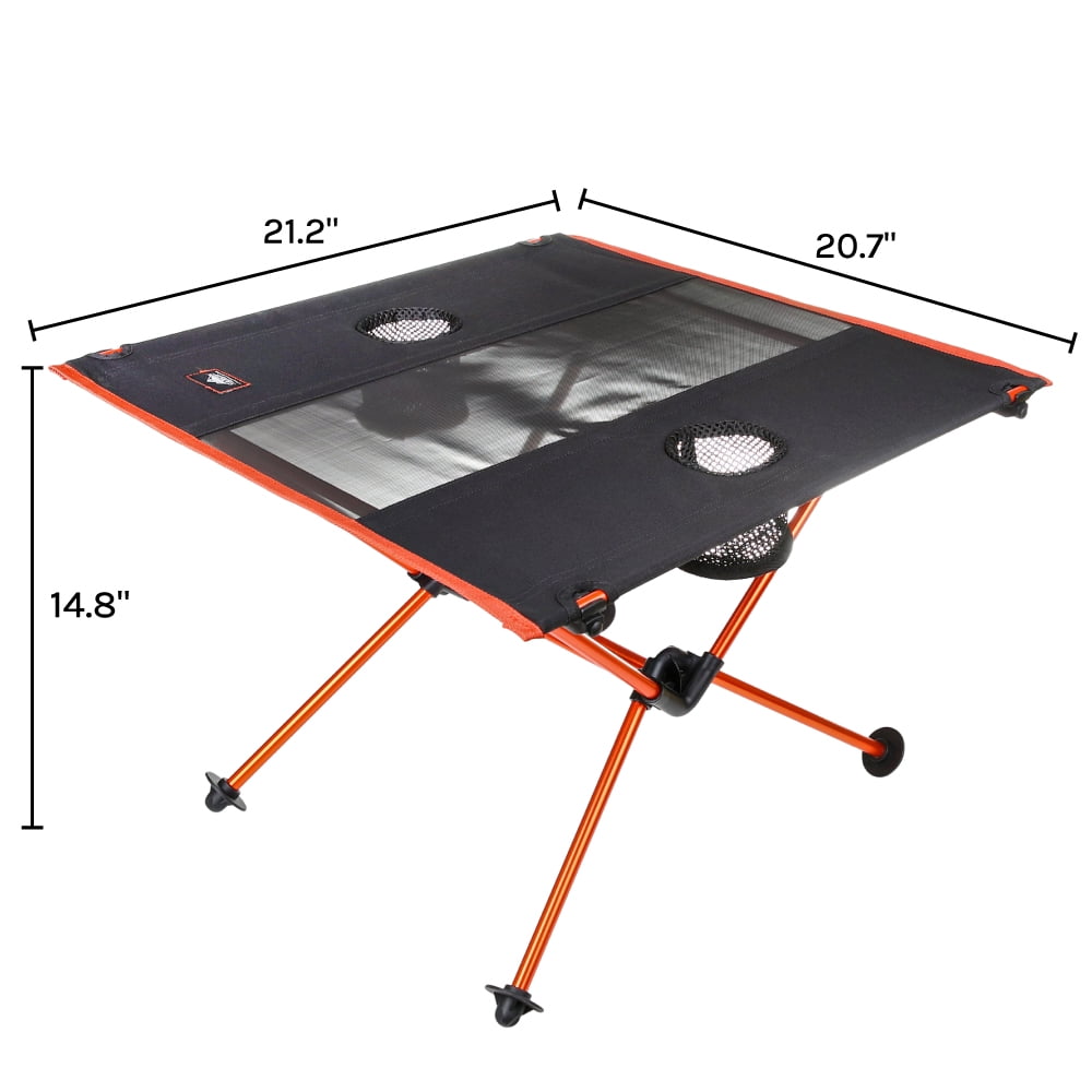 Cascade Mountain Tech Ultralight Camp Table, Portable Design, Cup Holders, Black and Orange