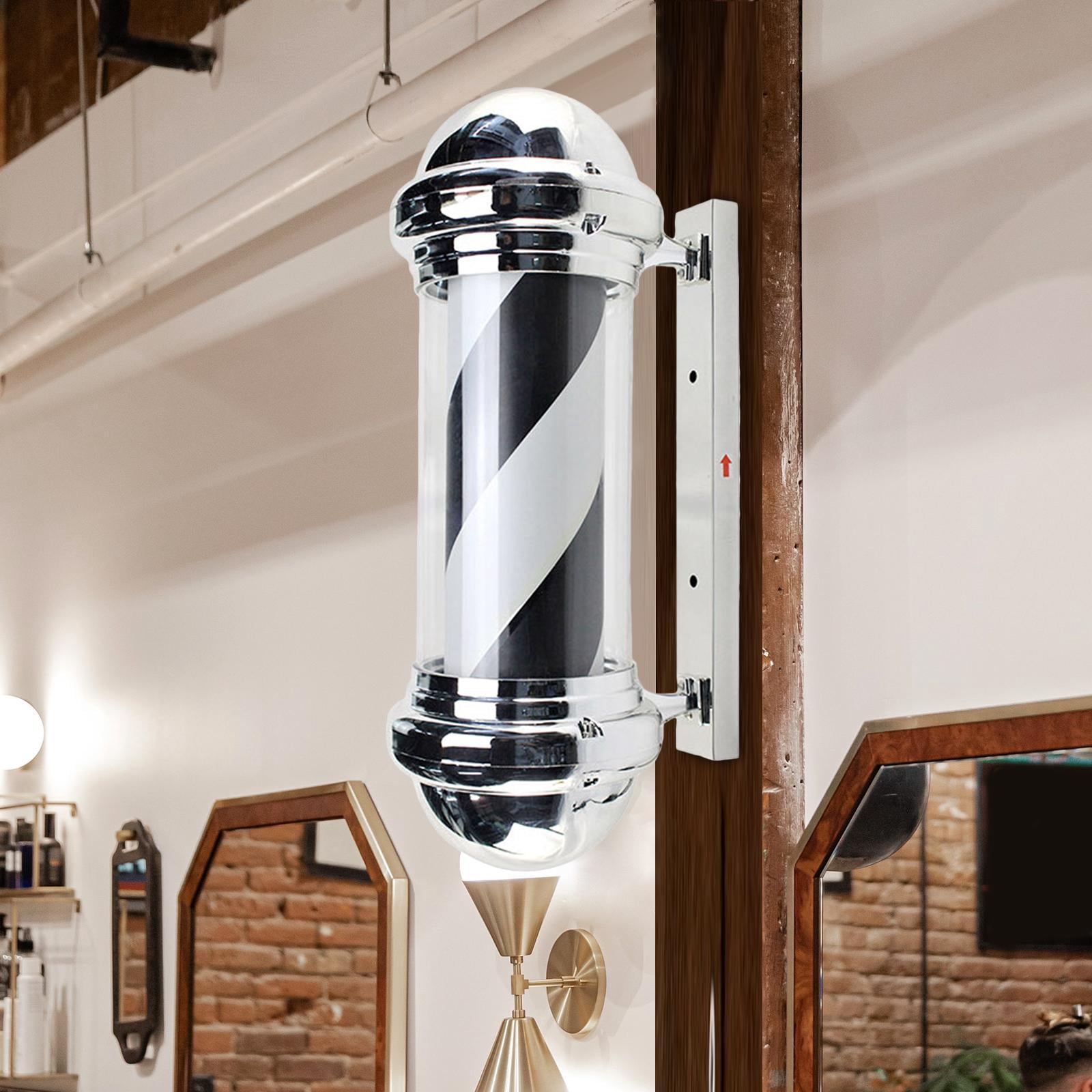 TOOYFUL Barber Pole Light Hair Salon Signage Light Sturdy,Waterproof,Salon Open Sign Light Salon Rotating Light for Indoor Hair Salon Black White
