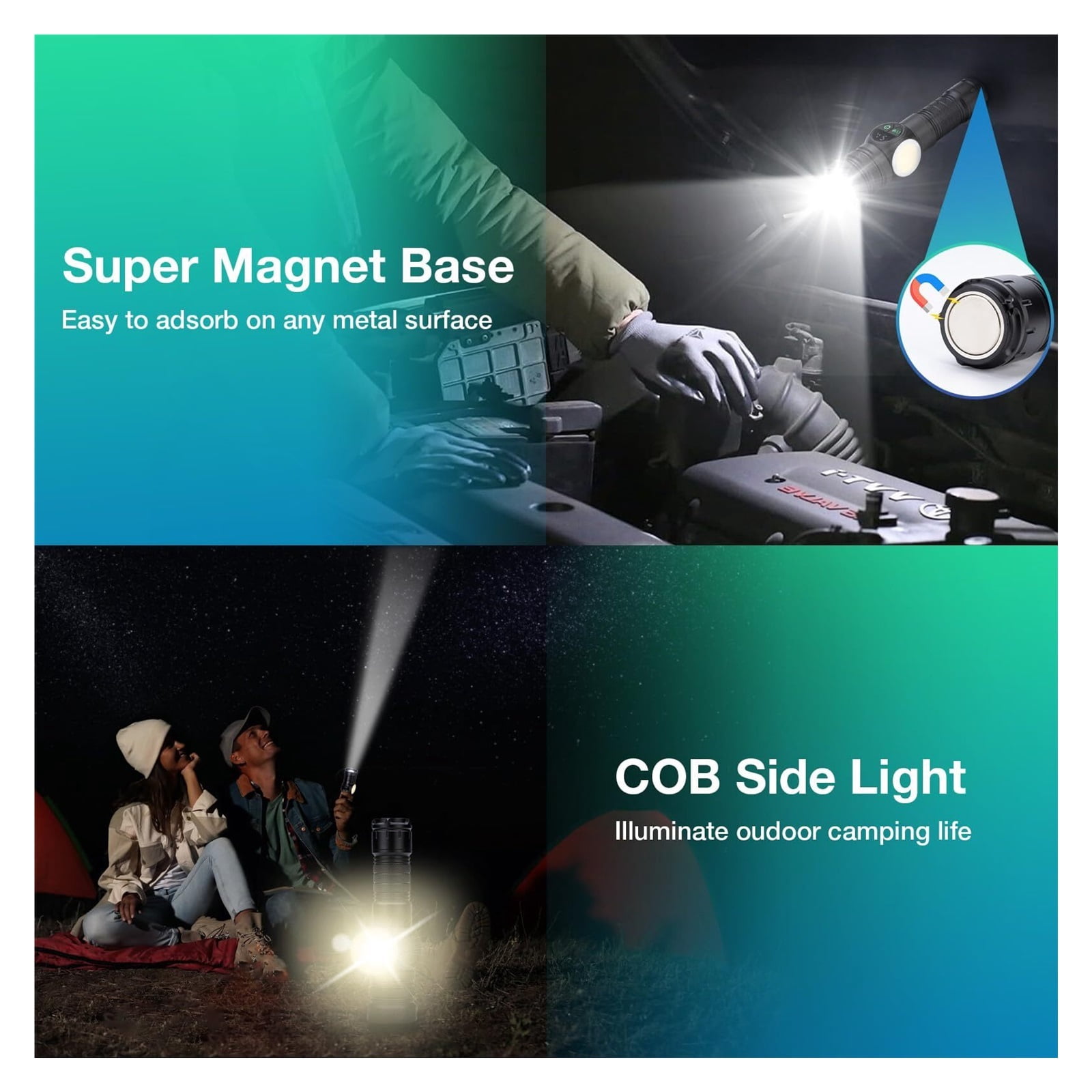 Flashlight High Lumens Rechargeable 2 Packs, 1,000,000 Lumens Super Bright LED Battery Powerful Handheld Flashlights with 7 Modes, COB Side Light, USB C, Zoomable, Waterproof for Emergencies