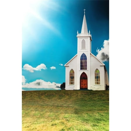 HelloDecor Polyster 5x7ft Photography Studio Backdrops Girl Toddler Photo Shoot Background White Church Sky Grass Floors Adult Kid Artistic Portrait Digital Video Props Travel Holiday (Best Digital Camera For Portrait Photography)