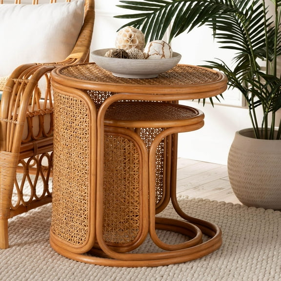 bali & pari Eldon Boho Nesting End Table Set, 2-Piece, Light Honey