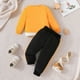 thumbnail image 3 of Gibobby Conjunto de ropa de bebé Conjunto de ropa deportiva informal de dos piezas para niños pequeños, de retazos de manga larga, pantalones de Color sólido(Amarillo,18-24 Months ), 3 of 5
