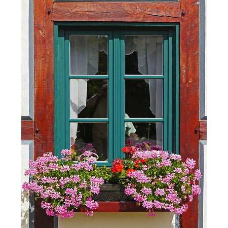 Canvas Print Truss Fachwerkhaus Geranium Flower Window Sill Stretched Canvas 10 x