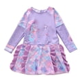 thumbnail image 2 of Girls Swimsuit Kids Sun Protective Mermaid Print Long Sleeve Dress Style One Piece Swimsuit Toddler Bathing Suit Girl Size 3-4Y, 2 of 4