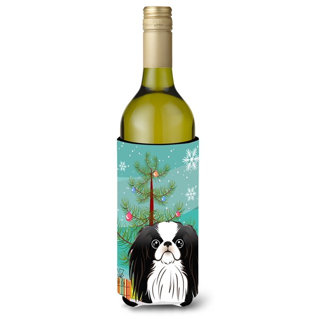 ""Caroline'S Treasures Botella De Vino Árbol De Navidad Y Barbilla Japonesa Koozie Hugger 750 Ml Multicolor""