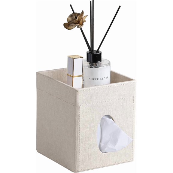 MORAVE PU Leather Square Tissue Box Cover with Storage Tray, Stylish Decorative Tissue Box Holder Organizer for Bathroom Vanity Countertop Night Stands Bedroom Office Desk