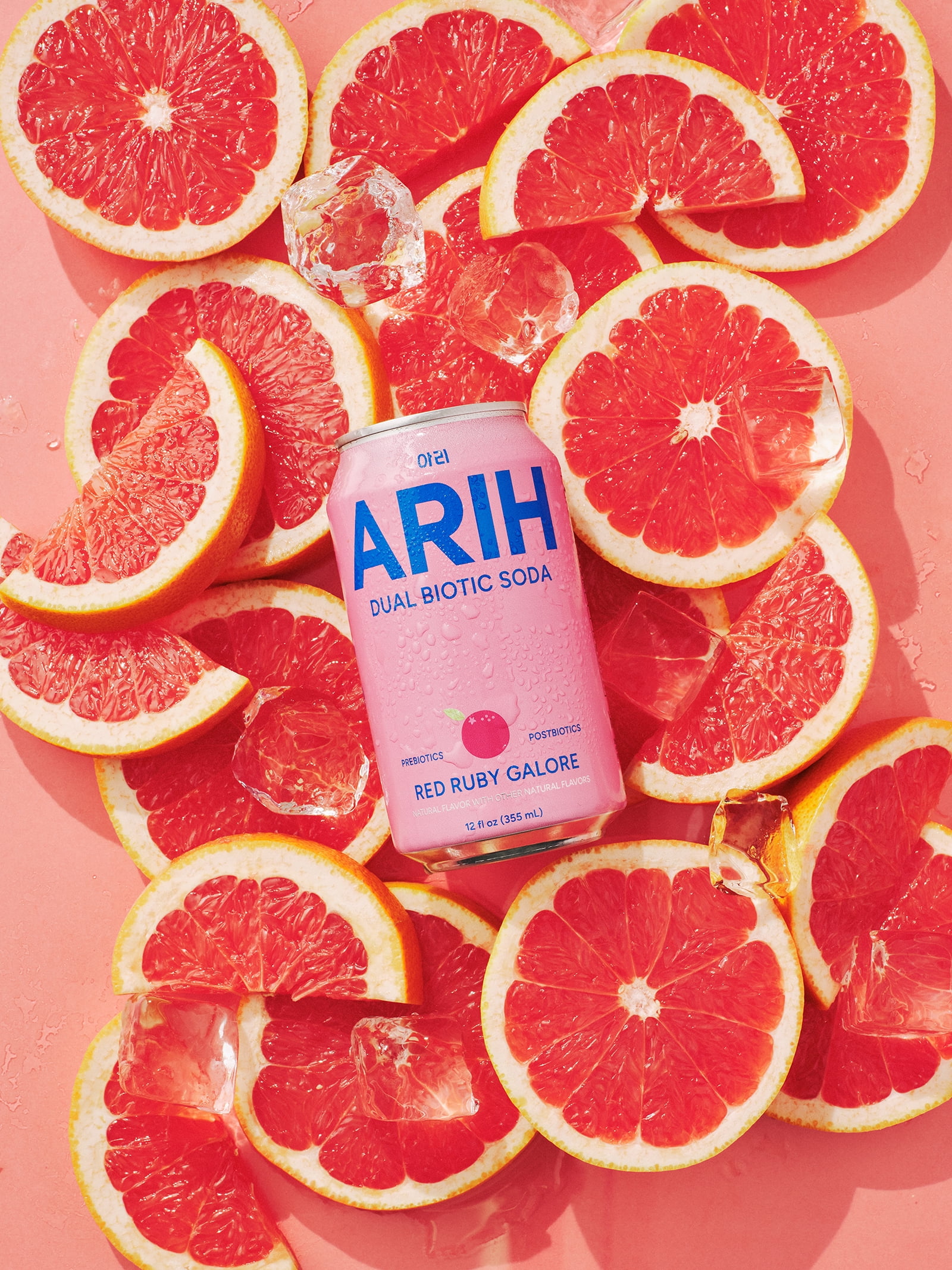 ARIH Dual Biotic Soda, Functional Prebiotic and Postbiotic Soda, Low Sugar, Red Ruby Galore, 12 fl oz, 4 Pack