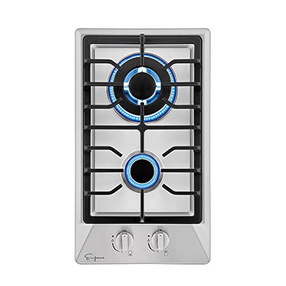 Empava 12 in. gas Stove cooktop 2 Italy Sabaf Sealed Burners NgLPg convertible in Stainless Steel, 12x21 Inch
