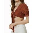 thumbnail image 3 of Lovito Casual Plain Tie Front Ruffle Deep V Neck Blouses, 3 of 5