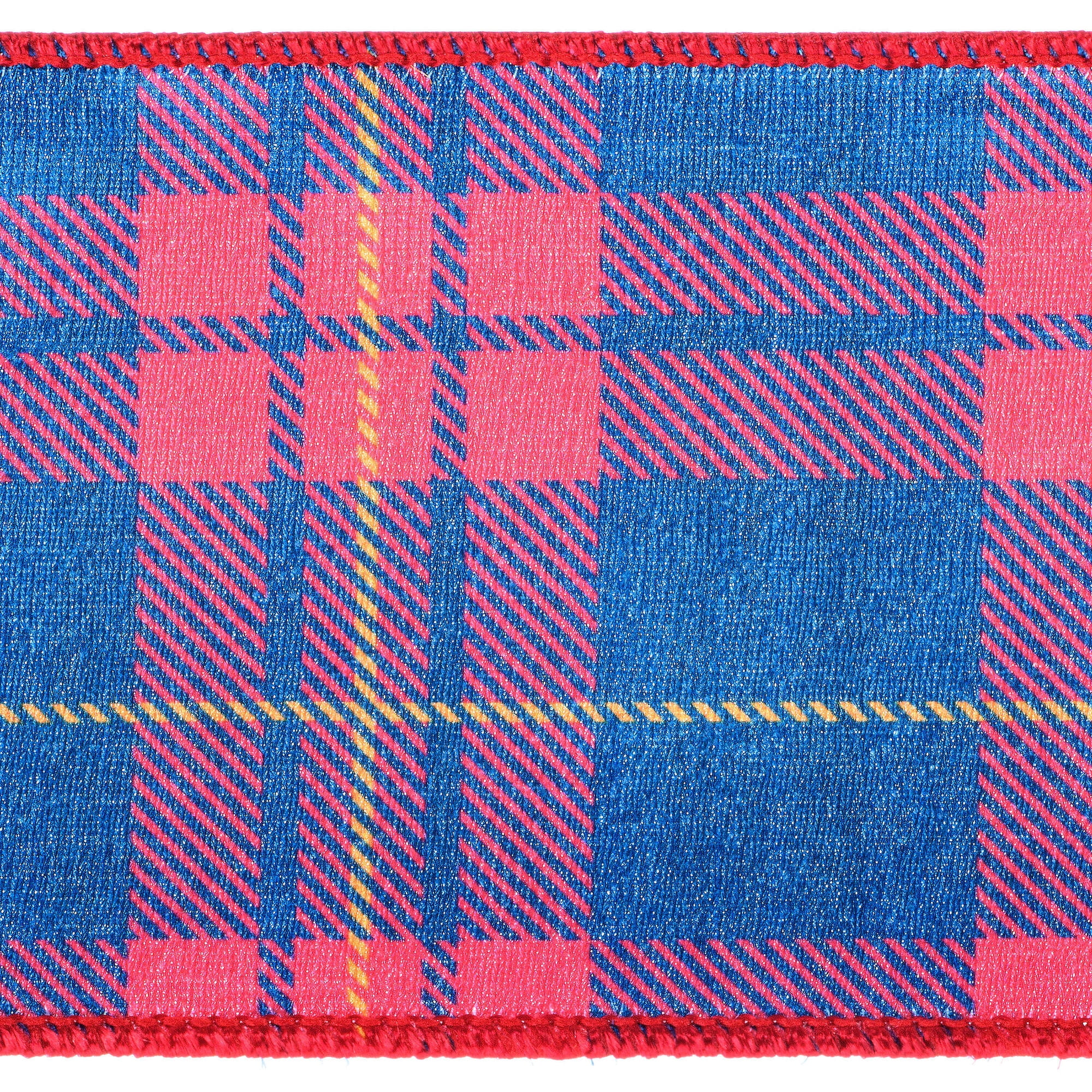 Vickerman 4" x 10 Yards Blue/Red Plaid Wired Edge Christmas Ribbon.