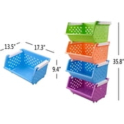 4-Pack Large Stackable Storage Bins, Colored Plastic Stacking Basket