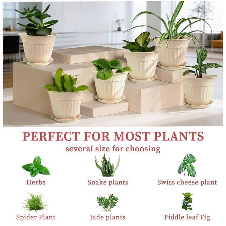 Fiason Plastic Planter, 10-Inch Warm Beige, 6-Pack photo 4