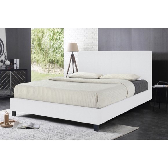 White Uptown PU Upholstered SINGLE Size Platform Bed (No Box Spring Required)