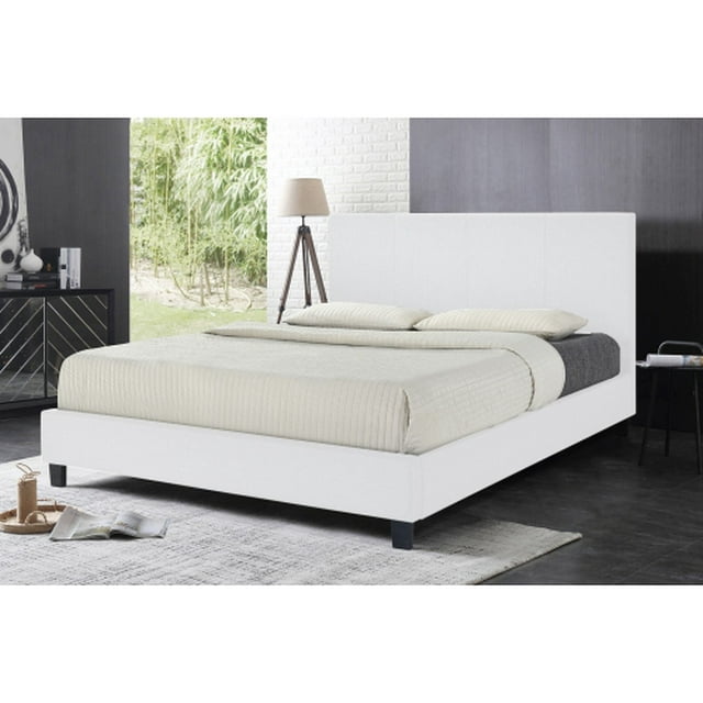 White Uptown PU Upholstered SINGLE Size Platform Bed (No Box Spring Required)